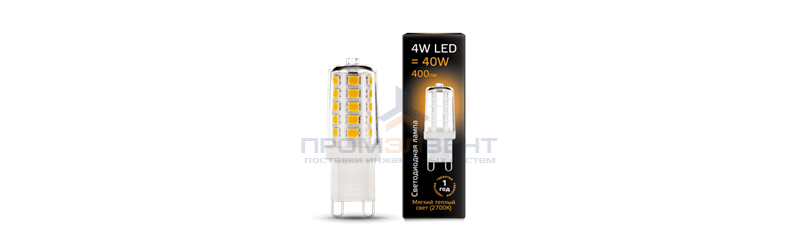 Лампа Gauss G9 AC185-265V 4W 400lm 2700K керамика LED 1/10/200
